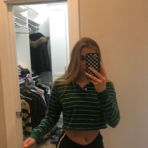 long sleeve cropped striped polo